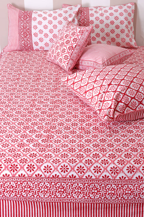 20s Cotton Cushion Cover in Block Print with Piping